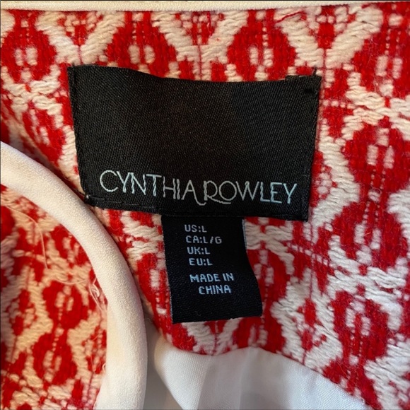 Cynthia Rowley Red White Print Open Lined Blazer L - Picture 8 of 9